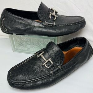 Salvatore Ferragamo Parigi Sz 11 Black Soft Pebbled Leather Bit Loafers